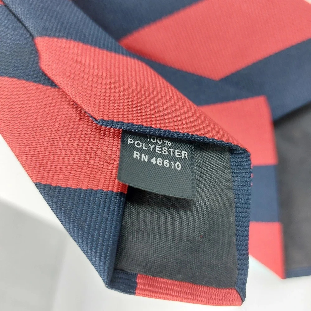VINTAGE RAM TIE‎ MAKERS Mens Navy Blue Red Striped Repp Necktie 4